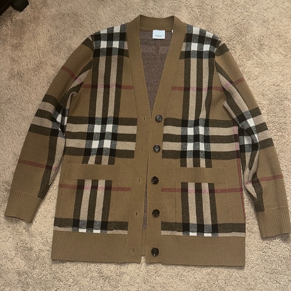 100% Authentic Burberry Check Wool Cashmere Cardigan - Picture 1 of 4